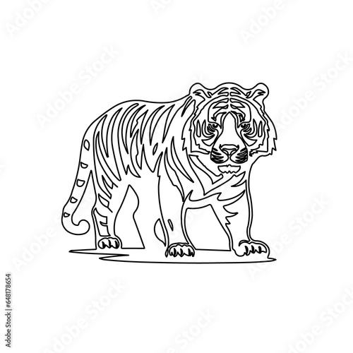 A large black outline tiger symbol on the center. Illustration on transparent background