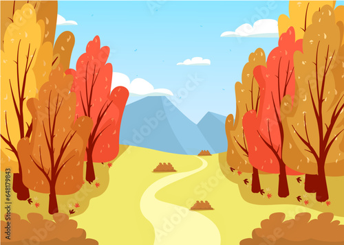 Flat autmn landscape background
