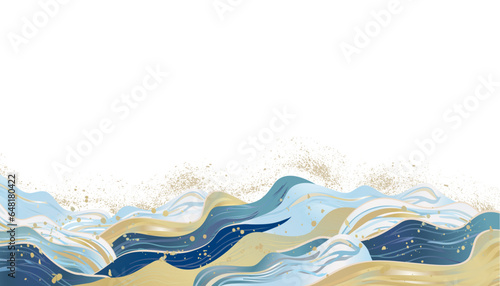 海　波のある和風背景イラスト
