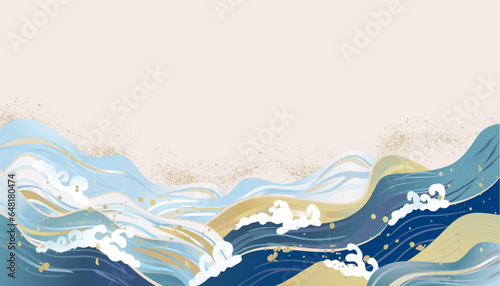 海　波のある和風背景イラスト

