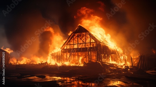 Burning farm house on a fire field  expansion of the fire area. loss of crops. danger to people and the environment.real estate  property and life insurance.