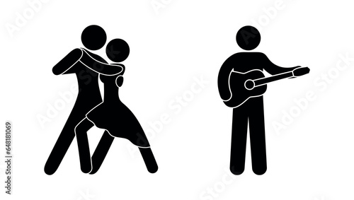 dancing couple, waltz and romance, musician icon, stick figure people