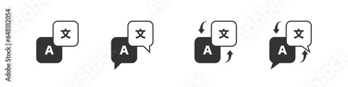Language translate black icon set. Vector app buttons, isolated illustration