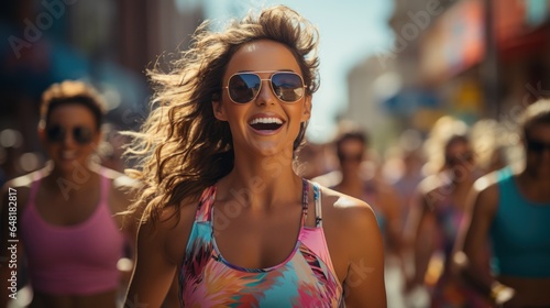 Group of women doing sports on the street