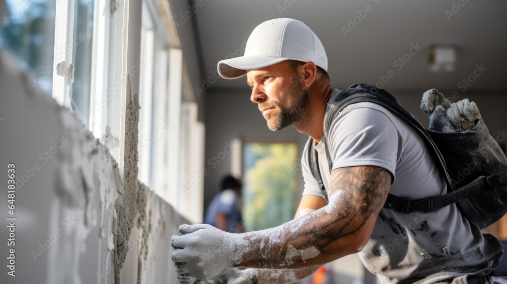 Master builder plastering a wall Master builder plastering a wall