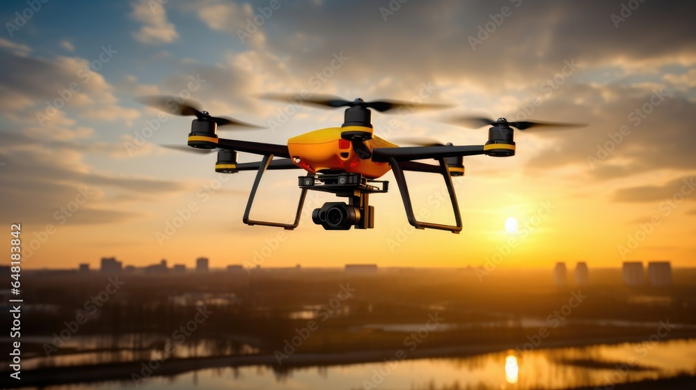quadcopter drone, featuring a digital camera, is presently airborne quadcopter drone, featuring a digital camera, is presently airborne