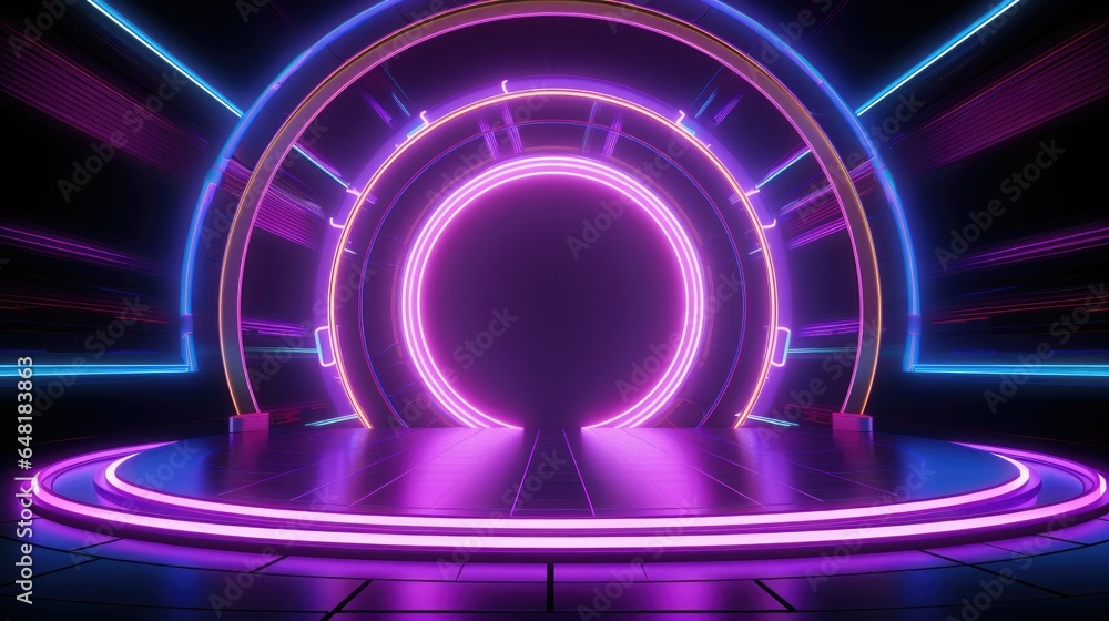 futuristic podium aglow with neon lights. futuristic podium aglow with neon lights.