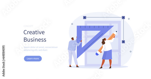 Creative business. Characters prototyping website design. Digital business concept. Vector illustration.
