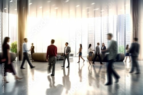 Group of people in the lobby. Business center.