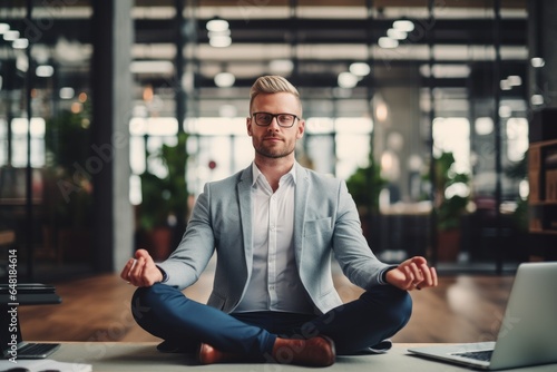 Corporate Worker Meditating in Office