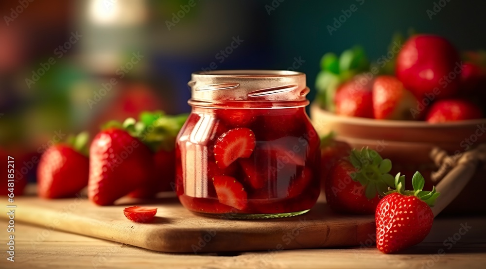 Strawberry jam and fresh berries. Strawberry jam and fresh berries.
