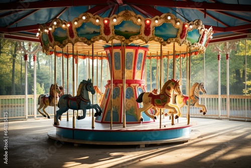 carousel with play equipment in a recreational space. Generative AI © Fehnski