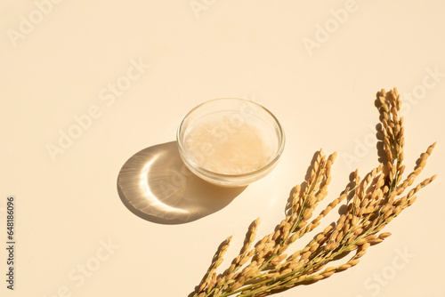 Wallpaper Mural Homemade healthy rice water - natural toner for skin and hair care. Eco cosmetics. Flat lay composition with rice water and ears of rice, Earth tones, light and shadows Torontodigital.ca