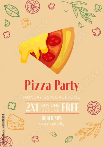 vector pizza party flyer invitation template design