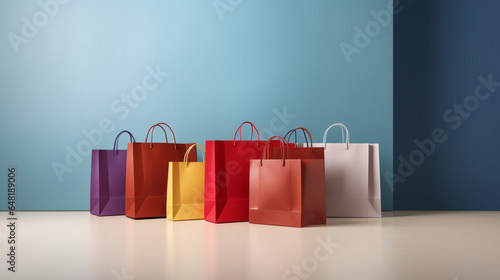 Colorful paper shopping bag on blue background for copy space. retail shopping concept