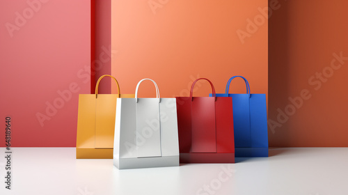 Colorful paper shopping bag on orange background for copy space. retail shopping concept