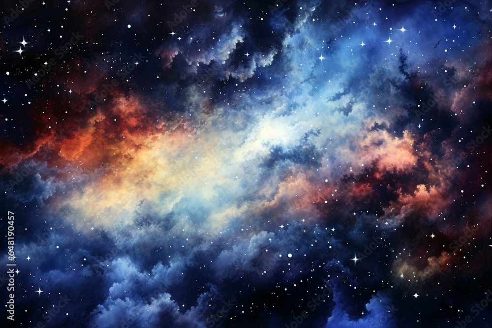 Watercolor artwork: breathtaking galaxy captured by James Webb. Generative AI