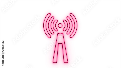 glowing wifi antenna icon. Radio antenna neon icon on the white background.