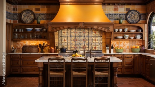 mediteranean villa - inspired kitchen with terra cotta tiles, wrought iron accents, and mosaic backsplashes, 16:9