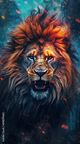 Lion head portrait  created with Generative Ai technology  