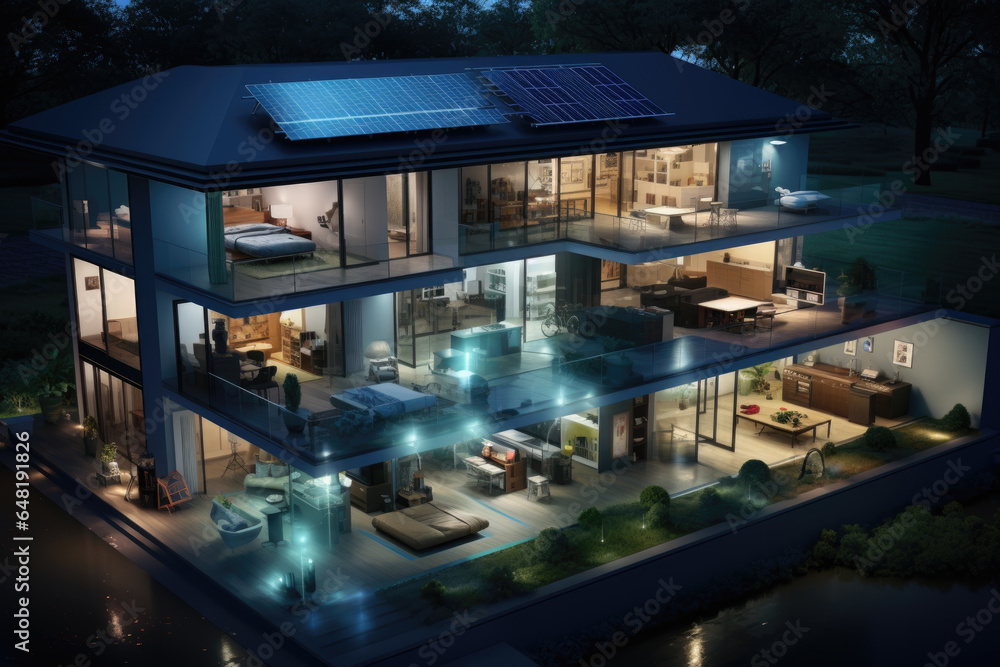 Picture of A family's home equipped with smart energy management systems to ...