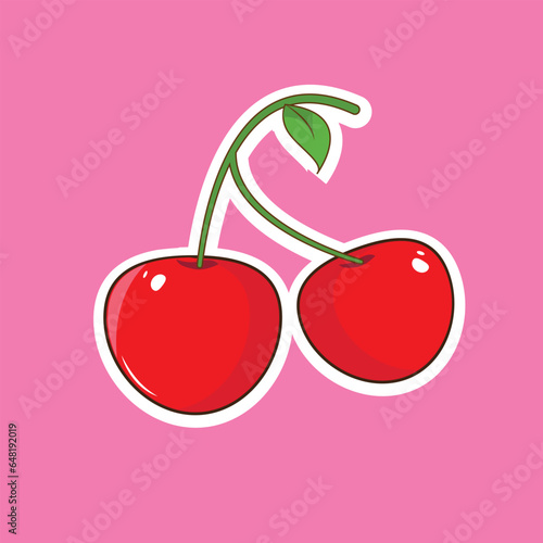 sticker vector of cute cherry  photo