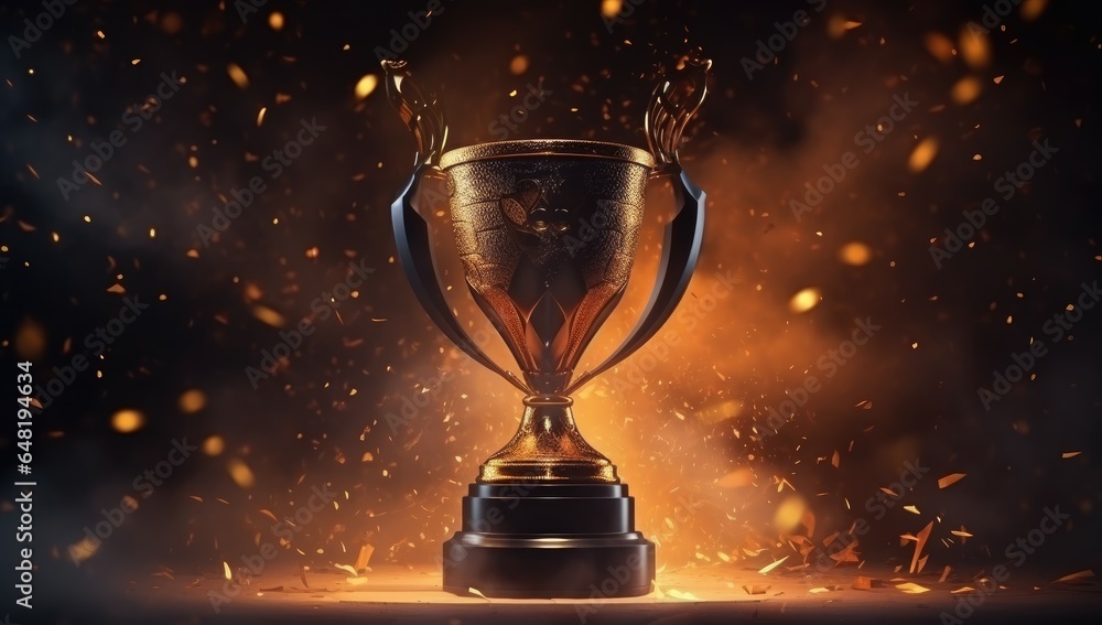 Gold trophy cup on abstract fire and glitter background Gold trophy cup on abstract fire and glitter background