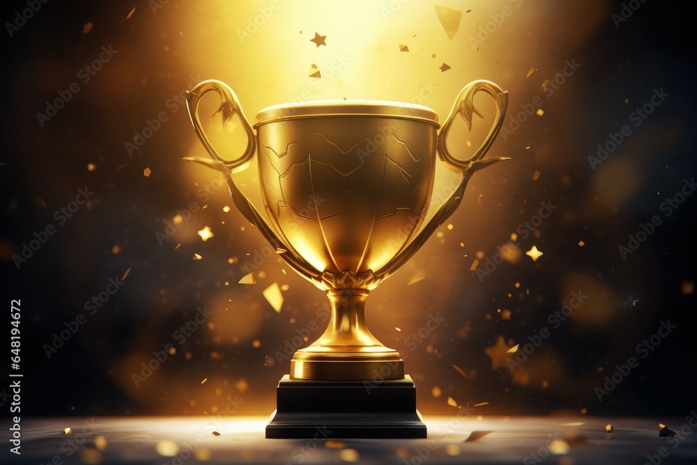 Gold trophy cup on abstract fire and glitter background Gold trophy cup on abstract fire and glitter background