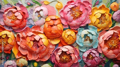 A close up of a painting of flowers