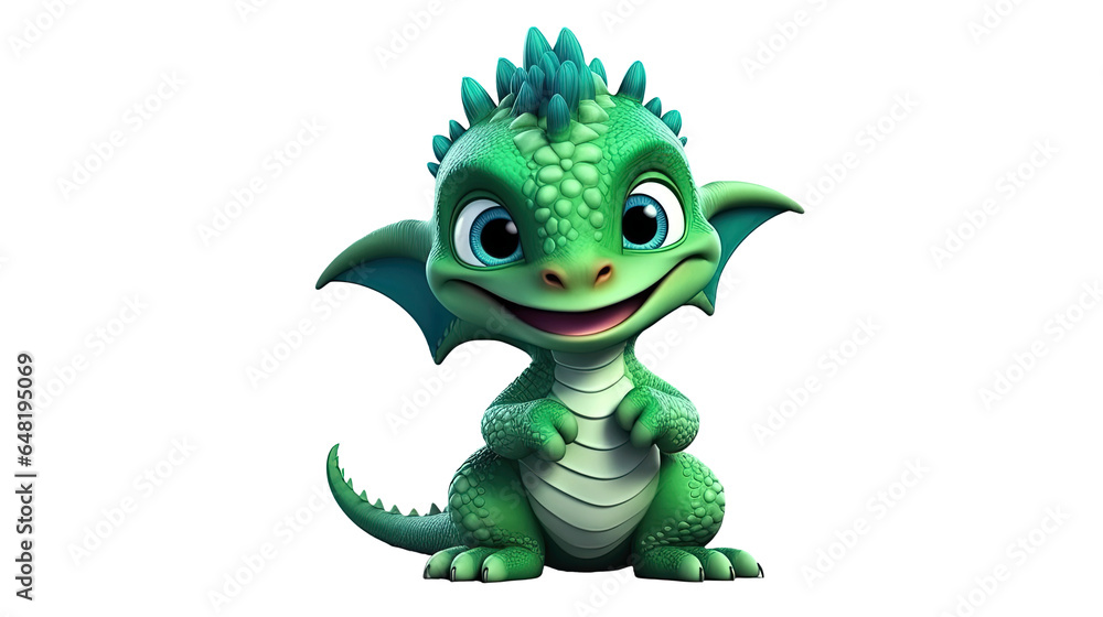 green dragon baby on a white isolated background. Symbol of the Chinese New Year 2024. Cartoon character green dragon baby on a white isolated background. Symbol of the Chinese New Year 2024. Cartoon character