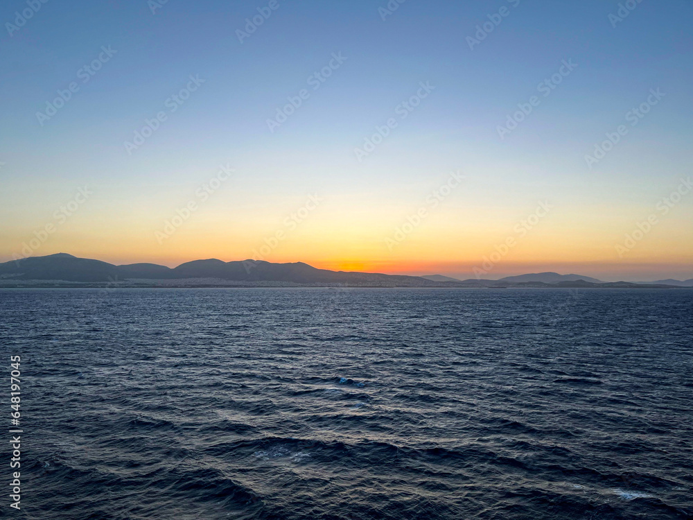 morning in the mediterranean sea, view form a cruise ship of the sunrise