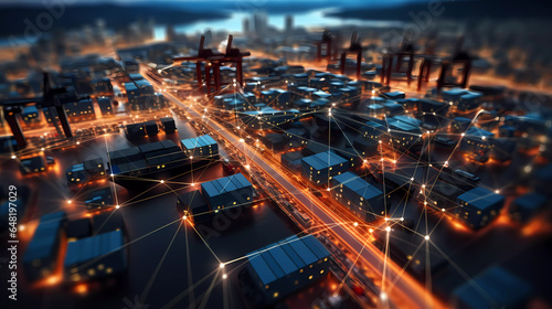 Global Trade Arteries: Digital Network Over Container Terminal photo