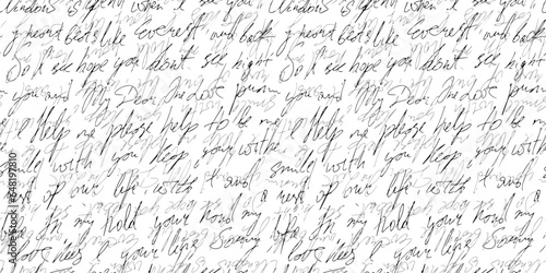 handwritten pattern with words. Seamless background written with ink