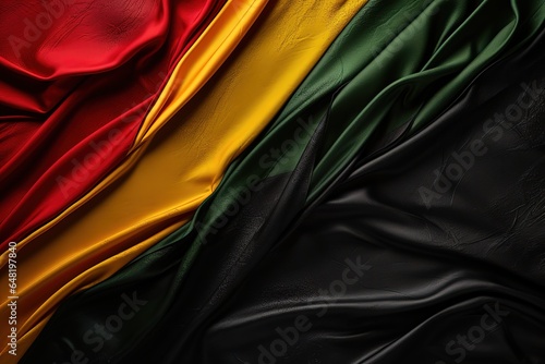 Abstract fabric background in black, red, yellow, green colors.