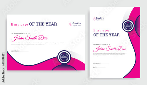 Best Employee of the Year Certificate Format Design. Best Yearly Employee, Business, Diploma Recognition Award Template. Corporate Employee Certificate. 
