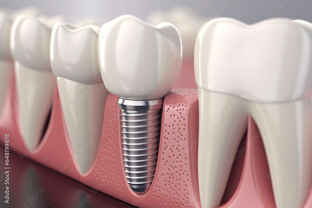 White teeth and implant models, crown and bridge implant equipment and models for quick restoration - obrazy, fototapety, plakaty 
