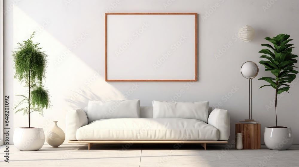 Scandinavian style large living room a large blank white frame. Scandinavian style large living room a large blank white frame.