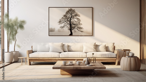 Minimalist living room featuring a monochrome color scheme © PRI
