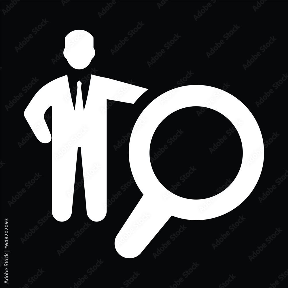 businessman hold big magnifying glass isolated on black background vector illustration. businessman hold big magnifying glass isolated on black background vector illustration.