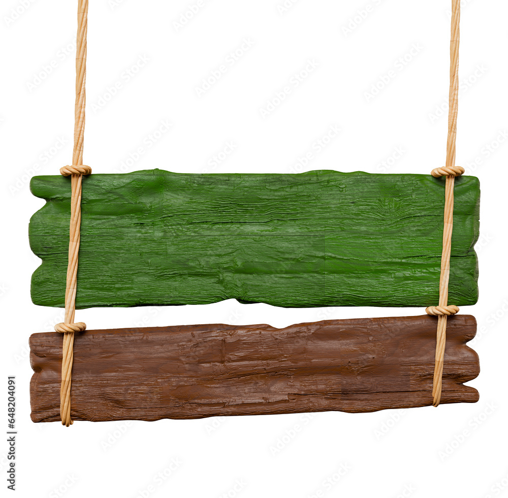 Wooden boards with rope in realistic in on transparent background in 3d ...