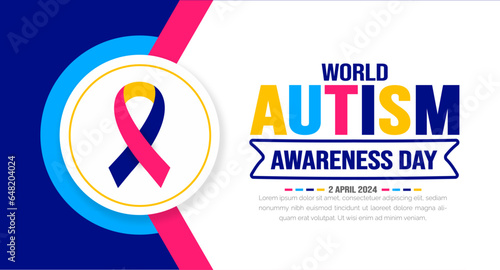 World autism awareness day ribbon icon background template use to banner, card, greeting card, poster, book cover, placard, photo frame, social media post banner template. celebrated in 2 April.