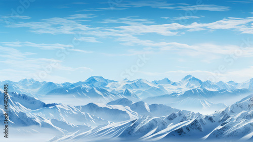 Panorama of a Mountain Range Covered in Snow