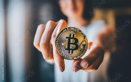 hand holding bitcoin crypto coin