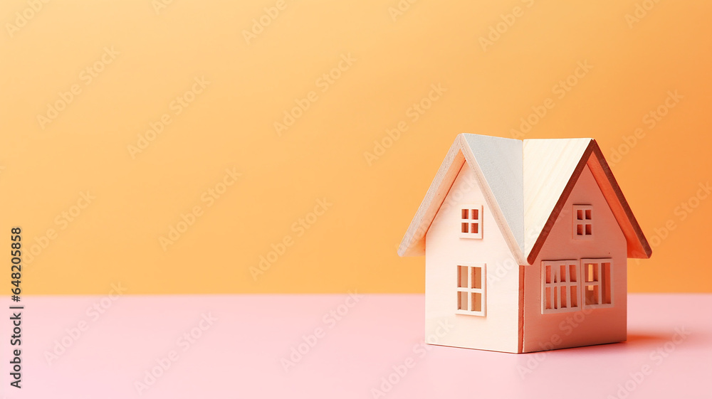wooden house model on yellow background. wooden house model on yellow background.
