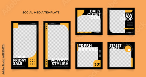 social media template banner blog fashion sale promotion. fully editable instagram and facebook square post frame puzzle organic sale poster. fresh yellow black friday element shape vector background