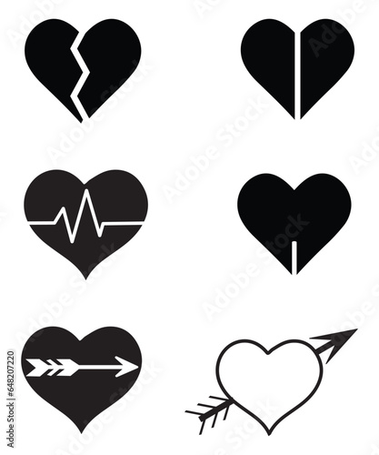 Black Heart Shape Silhouette Vector, Black Love Icon