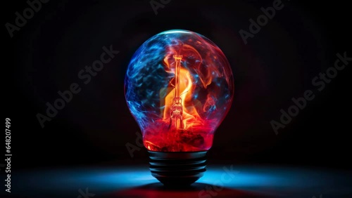 Illustration of light bulb and energy 4k. Abstract Bulbs Background. Creative Idea Concept with light bulb motion