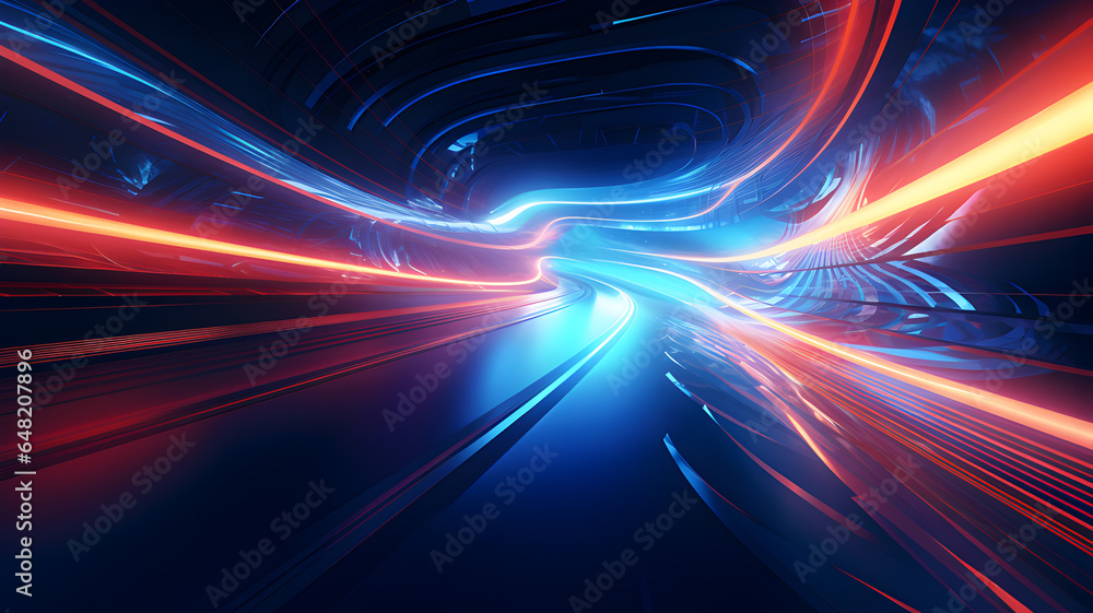 abstract background,light trails,curve distortion,perspective angle,cyberpunk.