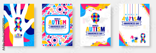 World autism awareness day book cover design template. celebrated in 2 April. use to background, banner, card, greeting card, poster, book cover, placard, photo frame