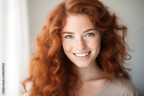 Close-Up Portrait of Red-Haired Beauty with Freckles, Fashionably Cute 